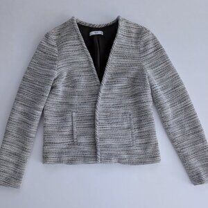 Mango Tweed Blazer in Olive Green with Camel and Off-white